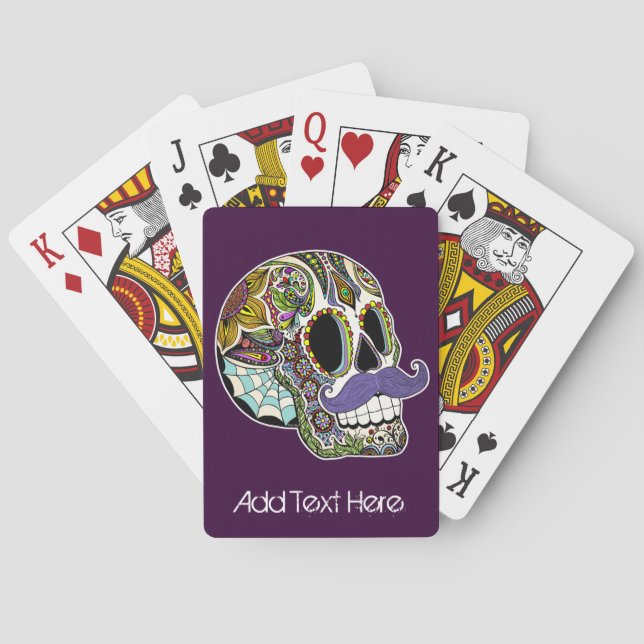 Mustache Sugar Skull (Color) Playing Cards (Back)