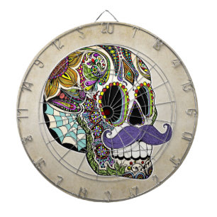 Mustache Sugar Skull Dartboard