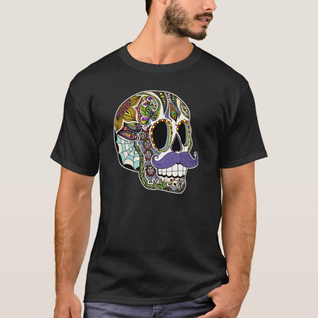 Mustache Sugar Skull Men's Shirt (Front)