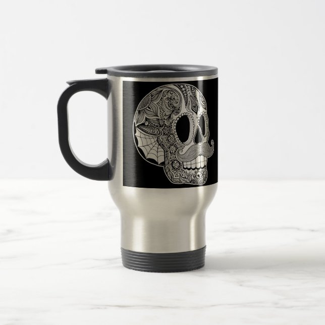 Mustache Sugar Skull Mug (Left)