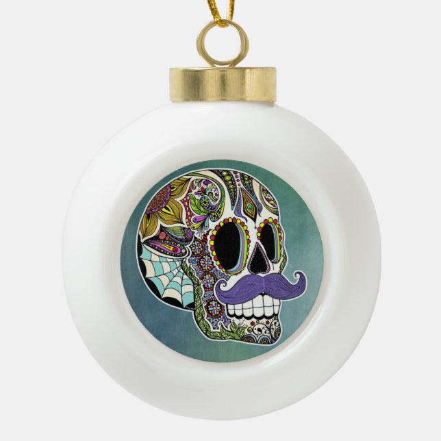 Mustache Sugar Skull Ornament #2 (Front)