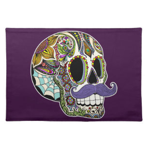 Mustache Sugar Skull Placemats (Color Version)