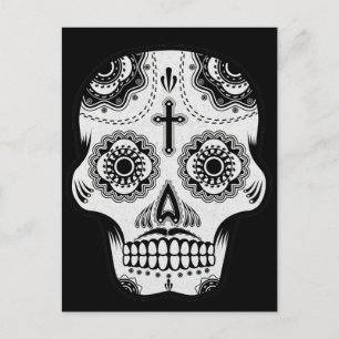 Mustache sugar skull postcard