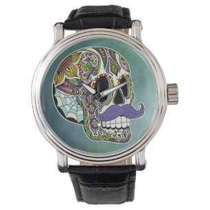 Mustache Sugar Skull Watch