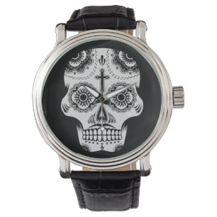 Mustache sugar skull watch