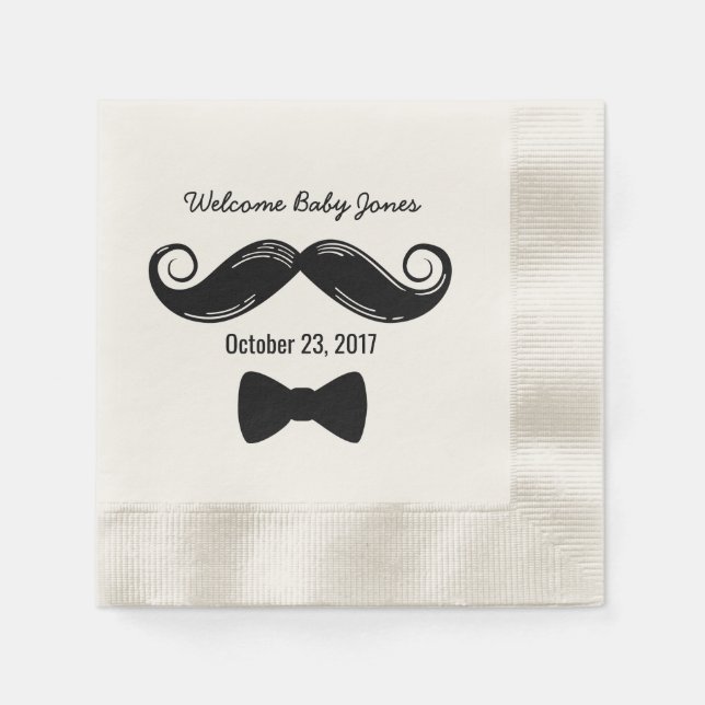 Mustache Themed Napkins for Little Man Baby Shower (Front)