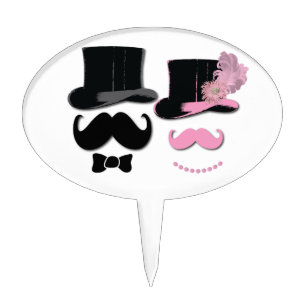 Mustache , top hat,bow tie and pearls cake topper