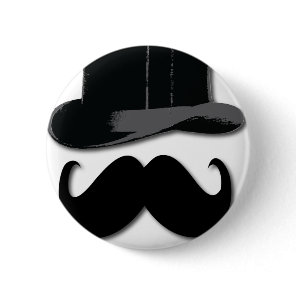 mustache, top hat, bow tie and pearls pinback button