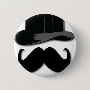 mustache, top hat, bow tie and pearls pinback button
