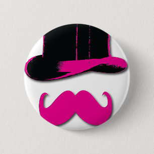 mustache, top hat, bow tie and pearls pinback button