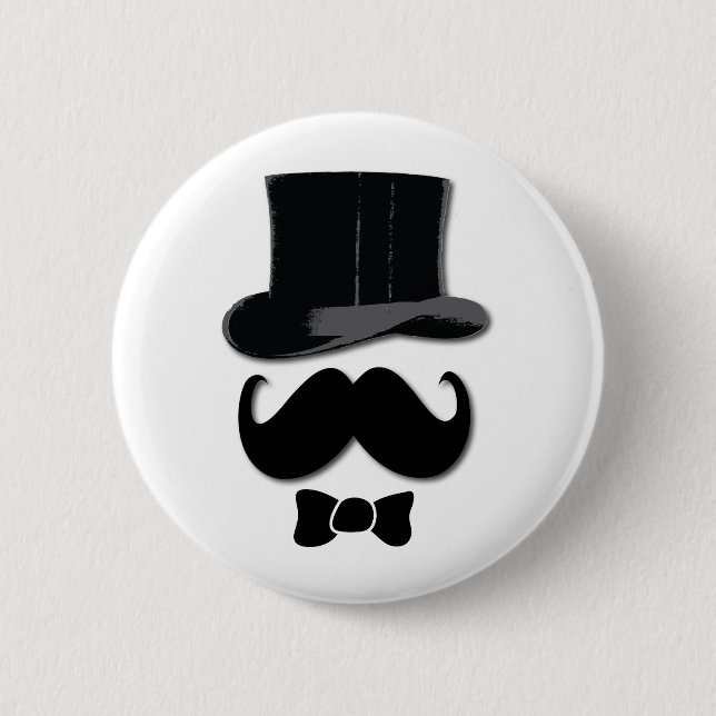 mustache, top hat, bow tie and pearls pinback button (Front)