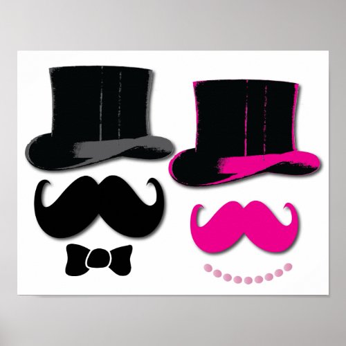 Mustache top hat bow tie and pearls poster