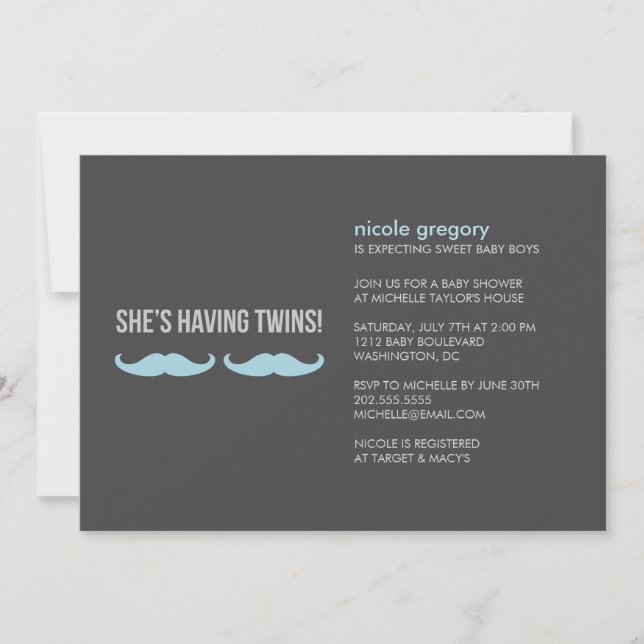 Mustache Twins Baby Shower Invitation (Front)