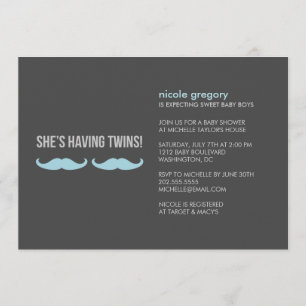 Mustache Twins Baby Shower Invitation