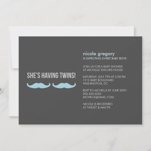 Mustache Twins Baby Shower Custom Invites