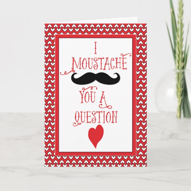 Mustache Valentine’s Day, Red Hearts Holiday Card (Front)
