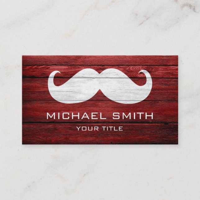 Mustache Vintage Wood Business Card (Front)