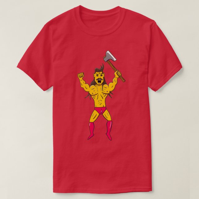 Mustache Warrior with Axe 2 T-Shirt (Design Front)