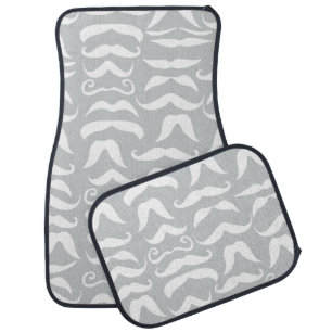 Mustache White and Gray Vintage Modern Pattern Car Mat
