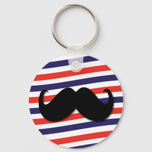 Mustache with red white and blue stripes keychain