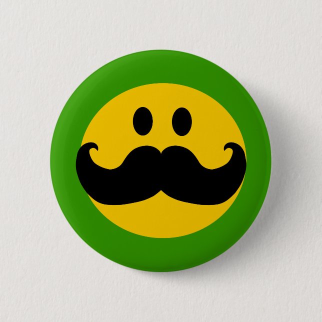 Mustache Yellow Happy Face Button (Front)