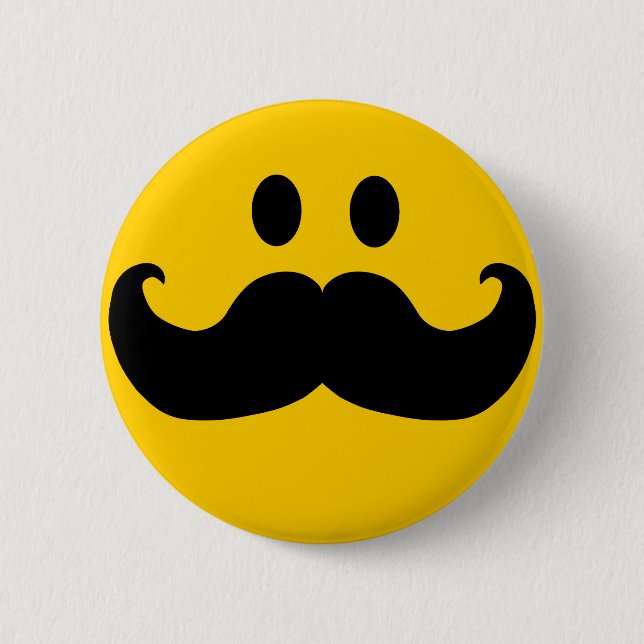 Mustache Yellow Happy Face Button (Front)