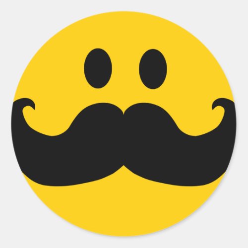 Mustache Yellow Happy Face Classic Round Sticker