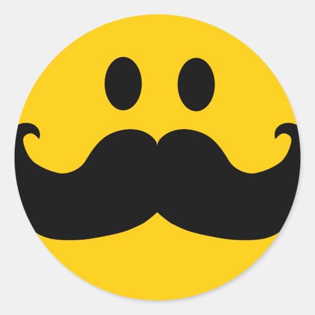 Mustache Yellow Happy Face Classic Round Sticker (Front)