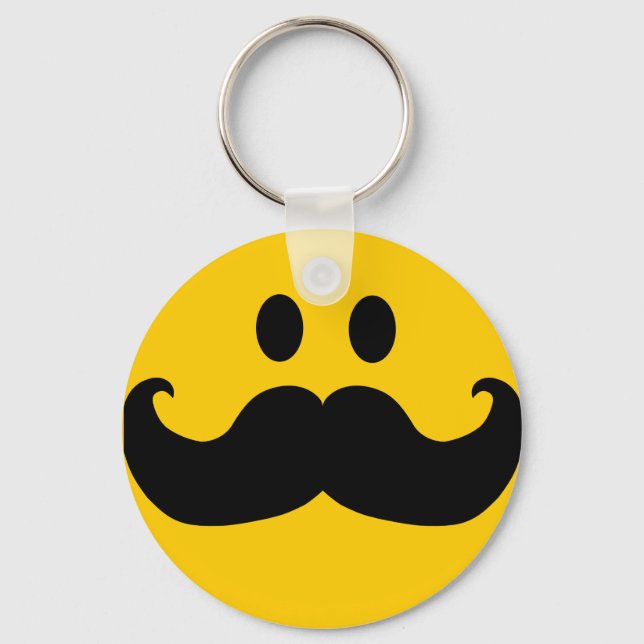 Mustache Yellow Happy Face Keychain (Front)