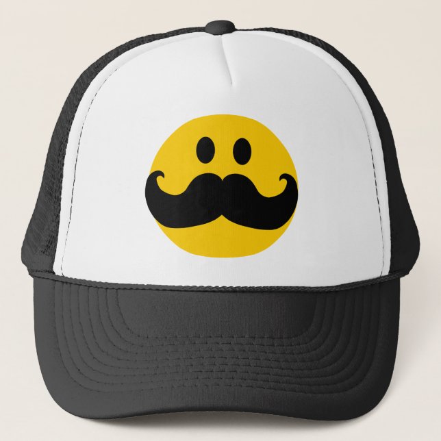 Mustache Yellow Happy Face Trucker Hat (Front)