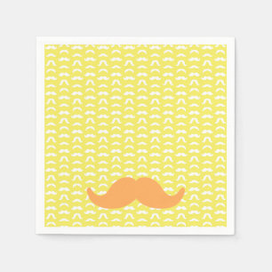 Mustache Yellow Orange Hipster Trendy Retro Fun Napkins