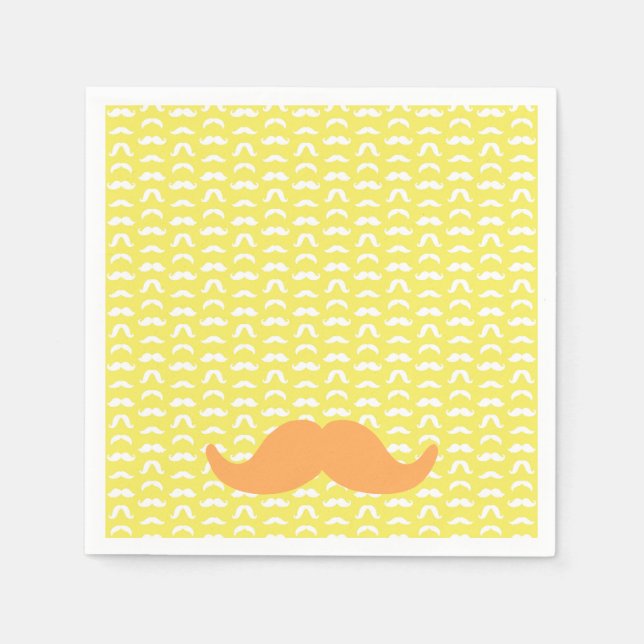 Mustache Yellow Orange Hipster Trendy Retro Fun Napkins (Front)