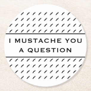 Mustache You A Question Mod Stripe Round Paper Coaster