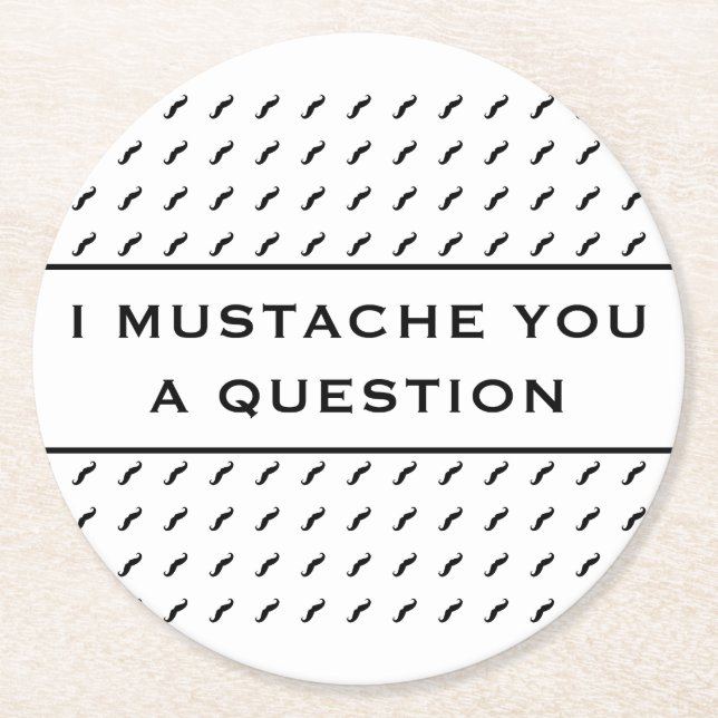 Mustache You A Question Mod Stripe Round Paper Coaster (Front)