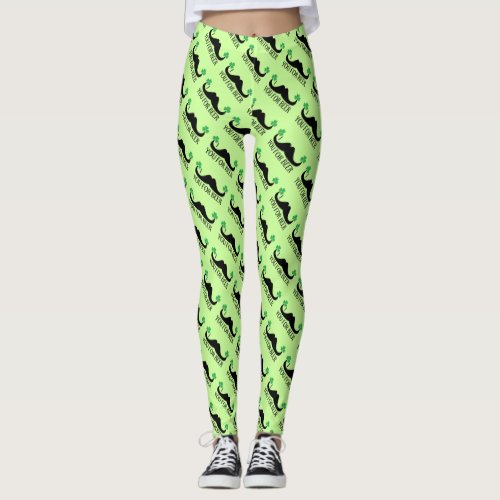 Mustache you for beer St Patrick Day Green Clovers Leggings