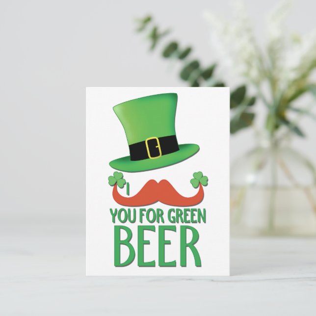 mustache you for green beer ginger mustache clover postcard (Standing Front)