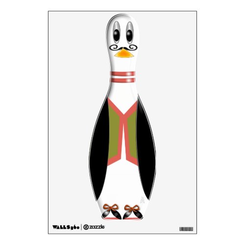 Mustached Funny Penguin Bowling Pin _ Pierre Wall Sticker