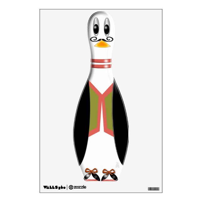 Mustached Funny Penguin Bowling Pin - Pierre Wall Sticker (Front)