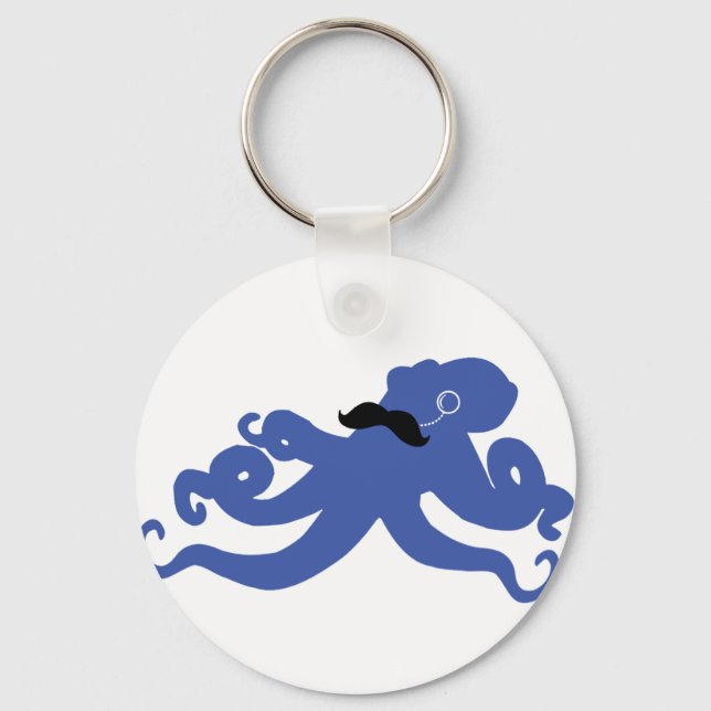 mustached octopus with a monocle keychain (Front)