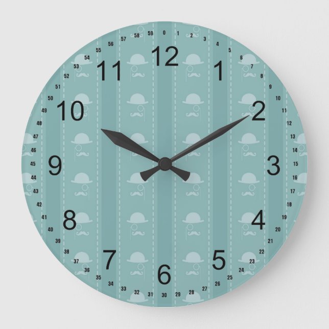 Mustaches and Hats Large Clock (Front)