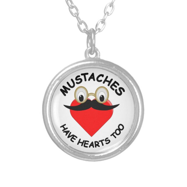 Mustaches Have Hearts Too Silver Plated Necklace (Front)