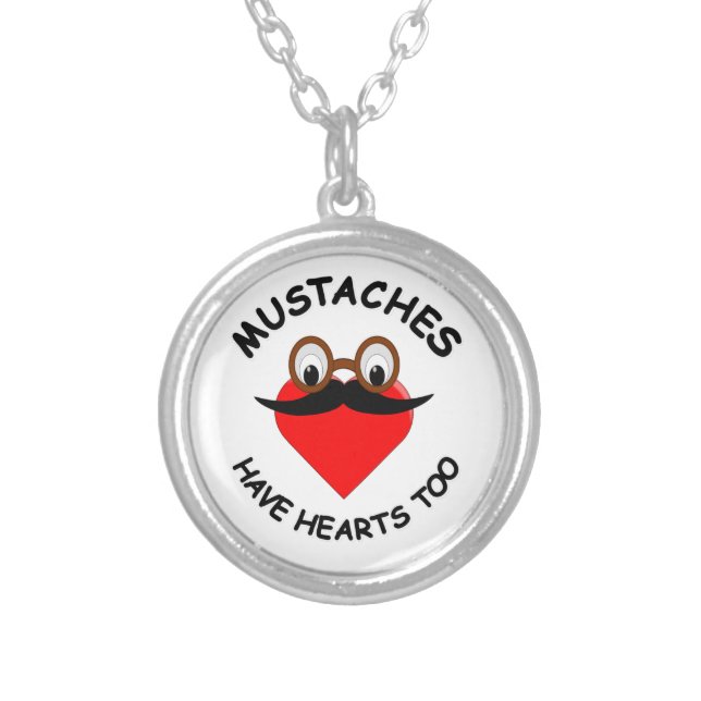 Mustaches Have Hearts Too Silver Plated Necklace (Front)