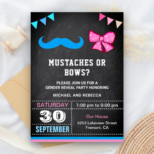 Mustaches or Bows Gender Reveal Party Invitation