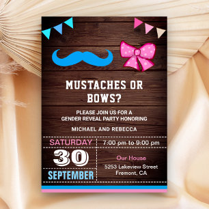 Mustaches or Bows Gender Reveal Party Invitation