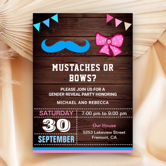 Mustaches or Bows Gender Reveal Party Invitation (Creator Uploaded)