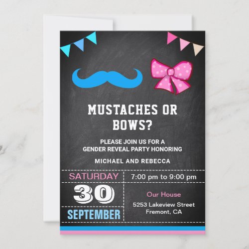 Mustaches or Bows Gender Reveal Party Invitation