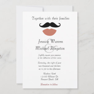 Mustaches Red Lips Wedding Invitation