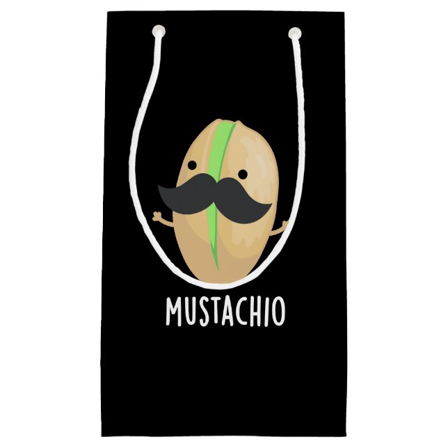 Mustachio Funny Pistachio Mustache Pun Dark BG Small Gift Bag (Front)