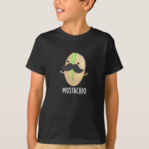 Mustachio Funny Pistachio Mustache Pun Dark BG T_Shirt