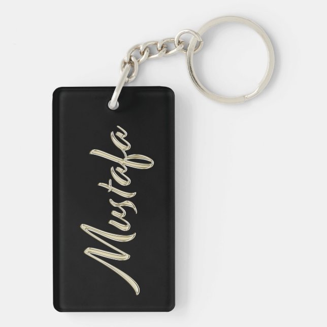 Mustafa name whitegold key trailer keychain (Back)